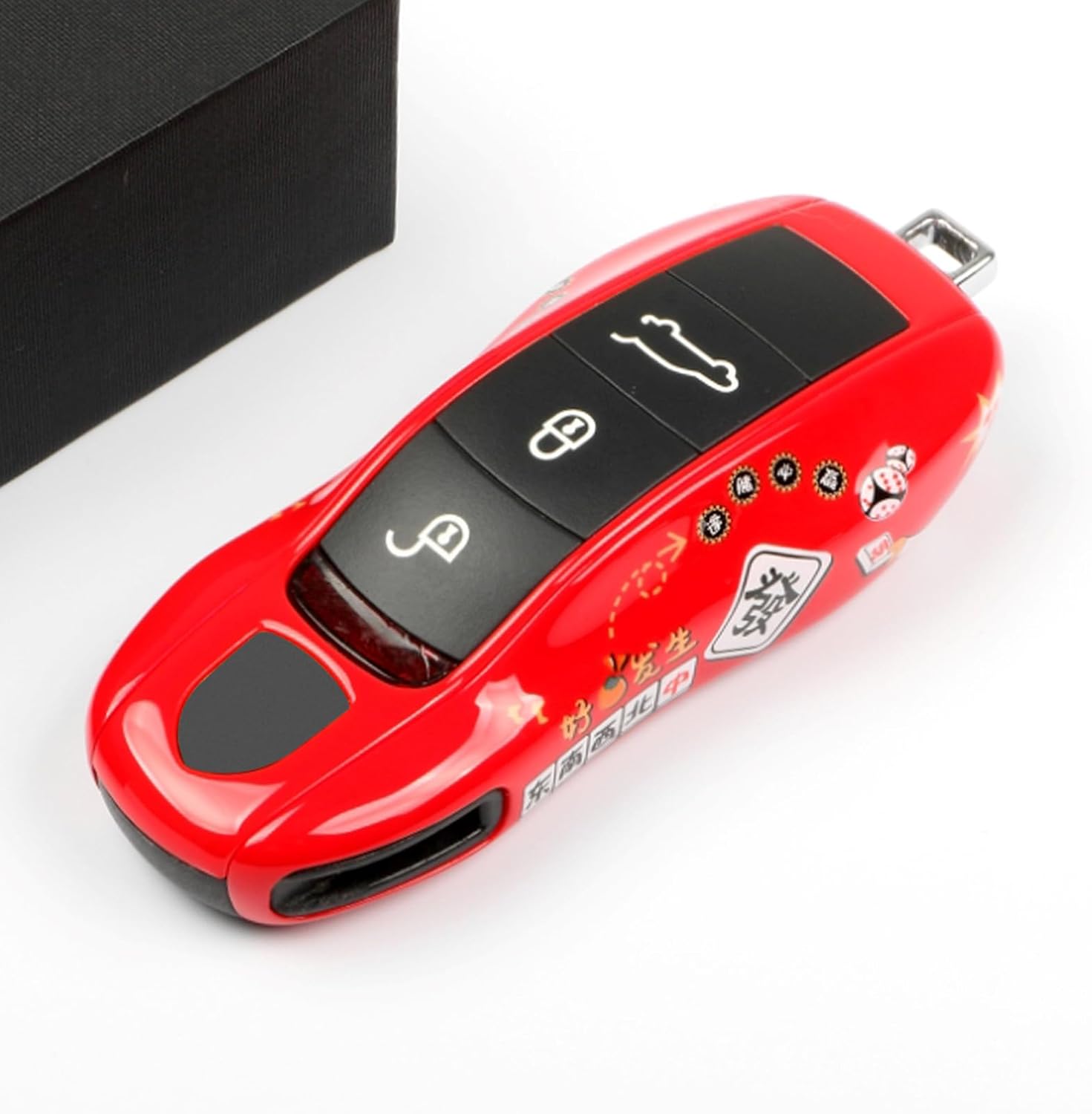 Chinese Red Key Fob Cover Compatible with Porsche Key Shell Key Fob Shell Replacement Compatible with Porsche Cayenne Panamera 911 718 Macan Boxster Cayman Old Style - Image 3
