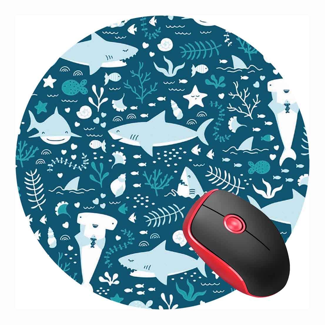 Mouse Pad Fun Shark Cute Fish Ocean, Round Mousepad, Non-Slip Rubber Base Mouse Mat for Laptop and Computer