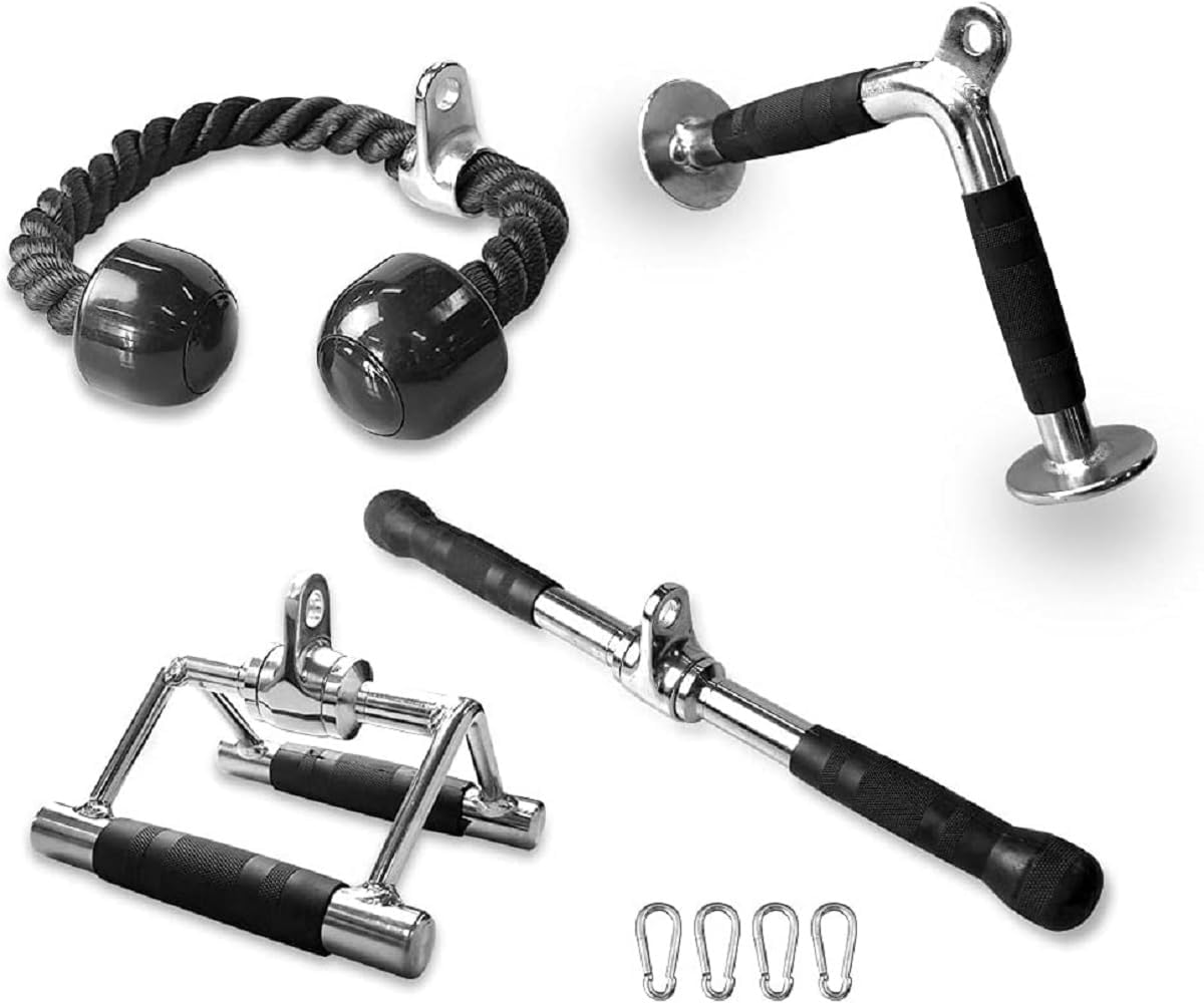 - Cable Machine Attachment, Row Handles, Tricep Rope, Straight Bar, V Bar, LAT Pulldown Accessories,Multi-Function Fitness Handle,Load 880 LB for Professional and Home Gym