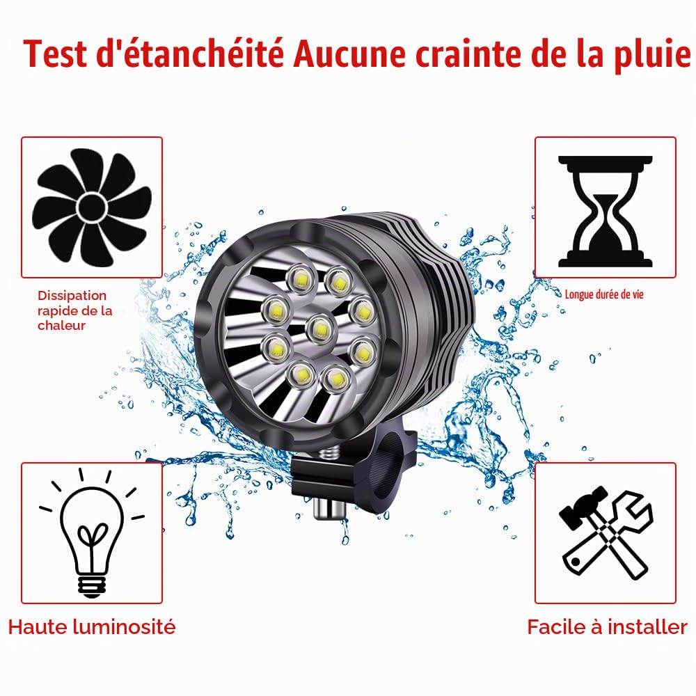 Biqing 90W Phare Moto Feux Additionnels LED,Phares Avant Supplémentaires pour Moto 12V/24V Anti Brouillard Projecteur Spot pour Truck Motos Quad Scooter Avec 22mm Interrupteurs (2)