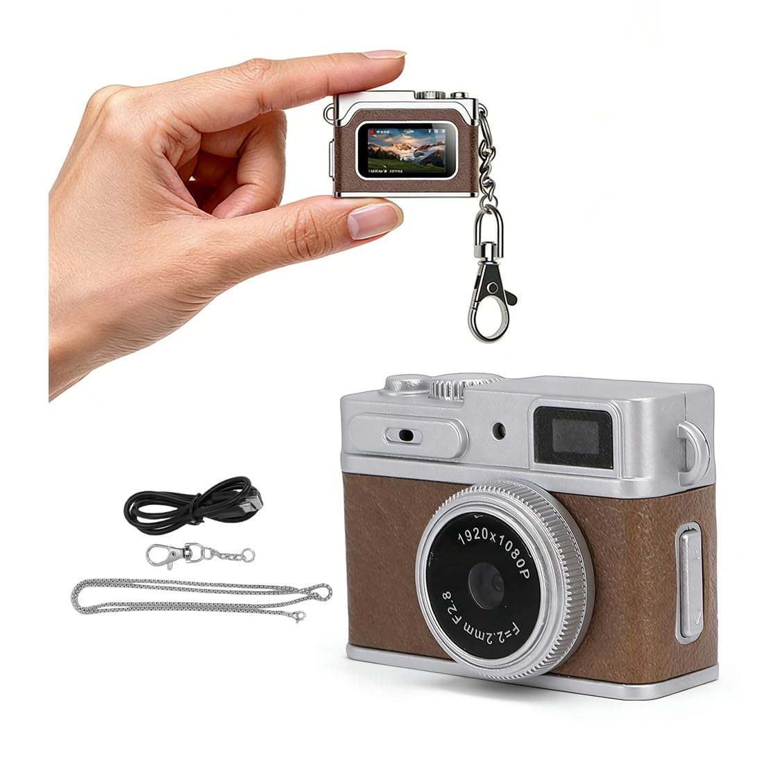YUEHISY Mini Digital Camera, 1080P HD Retro Vintage Keychain Camera, Built-in LED, Unique for Teens and Photography Enthusiasts (Brown)