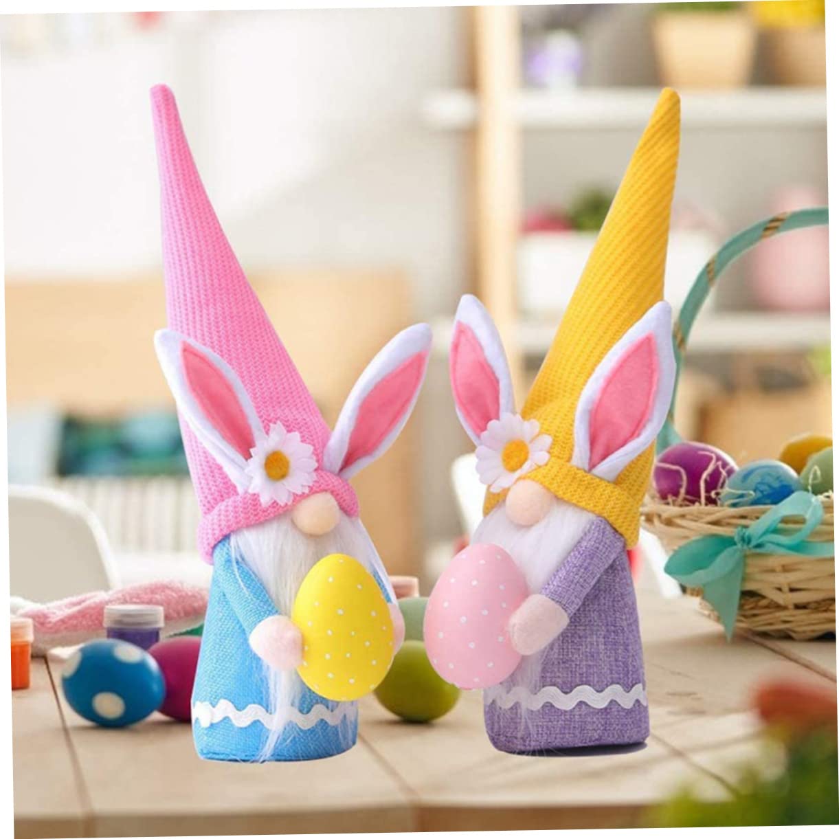 3pezzi Decorazioni Pasquali Coniglio Gnome Peluche Cappello e Cotone Pp per Decorazione Giardino e Patio, Delicate e Carine Bambole da Collezione
