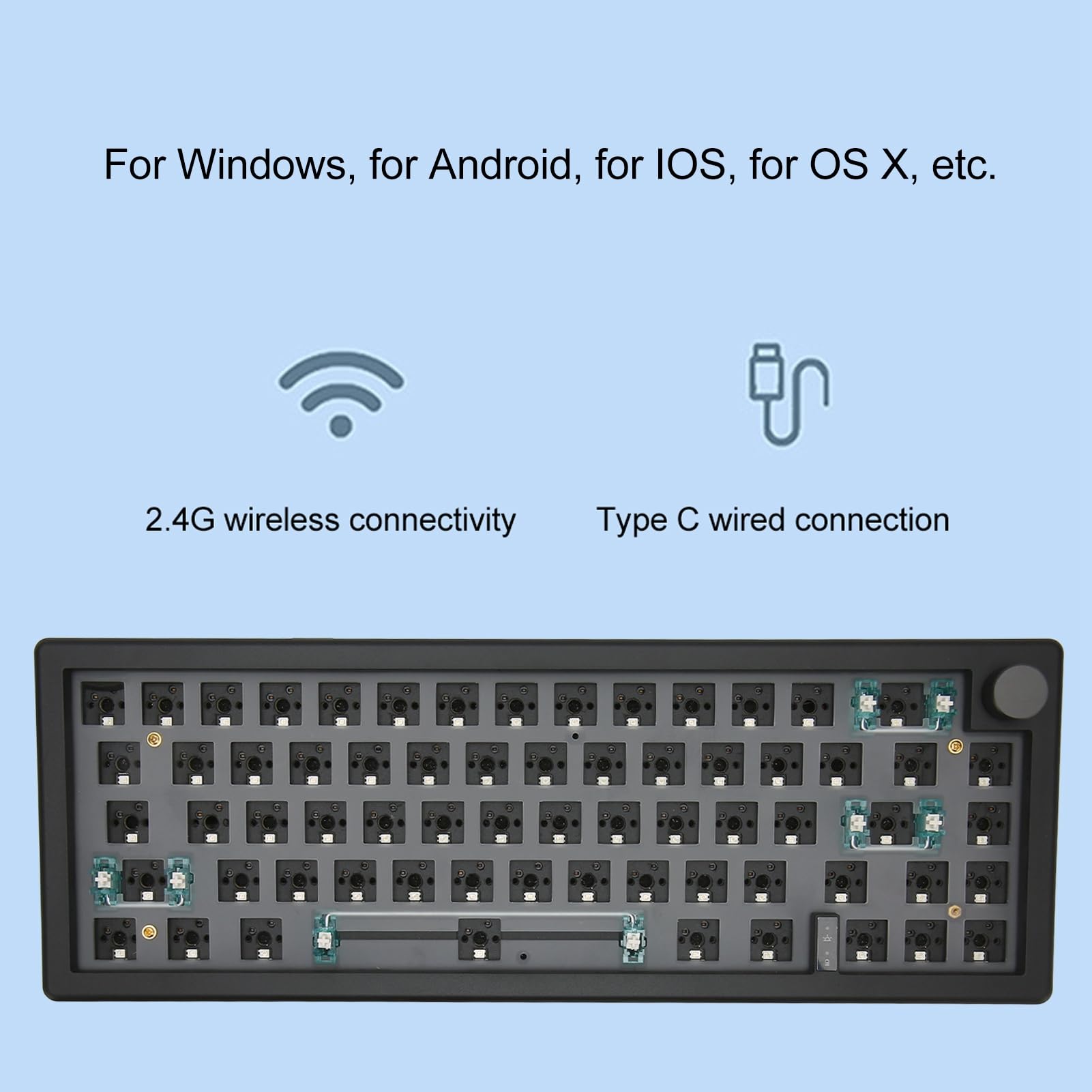 Kit Tastiera Meccanica Modulare Barebones 67 Tasti Fai da Te con Manopola RGB Kit Tastiera Hotswap Cablata/ 5.0/2.4G per gli Appassionati di Giochi (BLACK)
