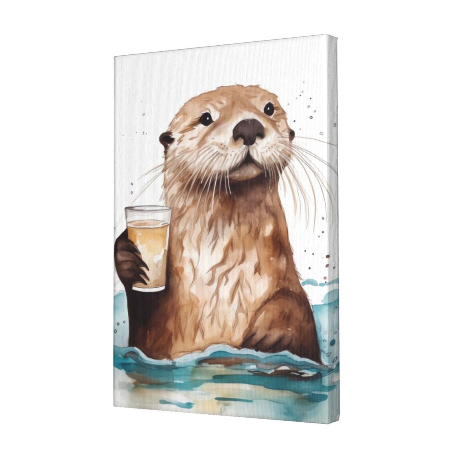 KLOPH Sea Otter Canvas Wall Art for Living Room 12"x18" Modern Artwork Painting for Bathroom Hanging Canvas Prints Aesthetic Wallart for Bedroom Kitchen Office Wall Decor