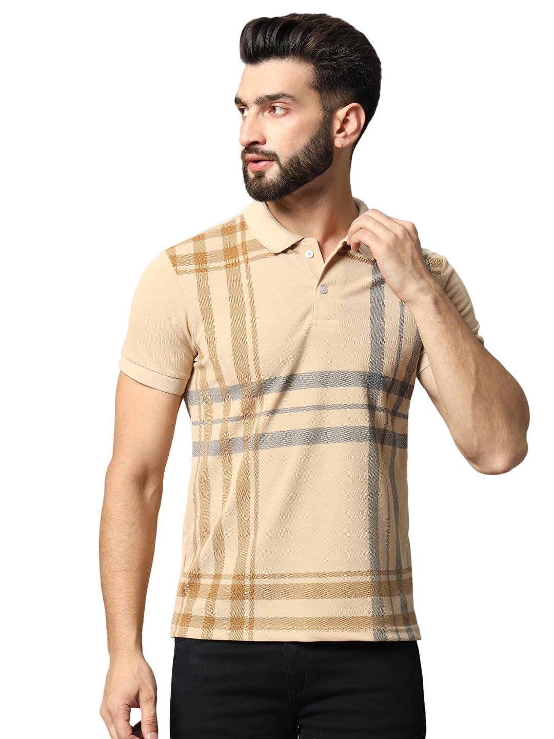 Men's Checkerd Polo Tshirt -ACCPOLO117-BEIGE-picture-12