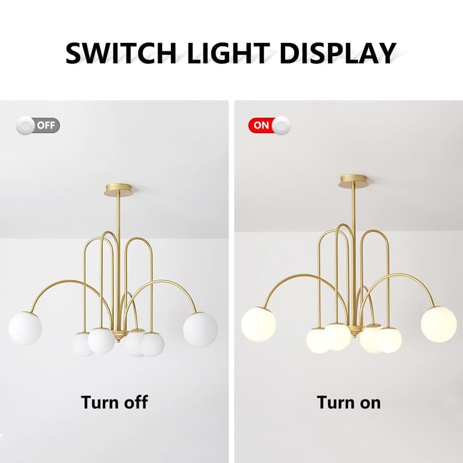 6-lekki Cząsteczka żyrandol Nordycki Nowoczesny Szklana Kula Lampa Wisząca Regulowana Metalowa Oprawy Oświetleniowe Wiszące Do Salonu Sypialni(5W*6,Gold)