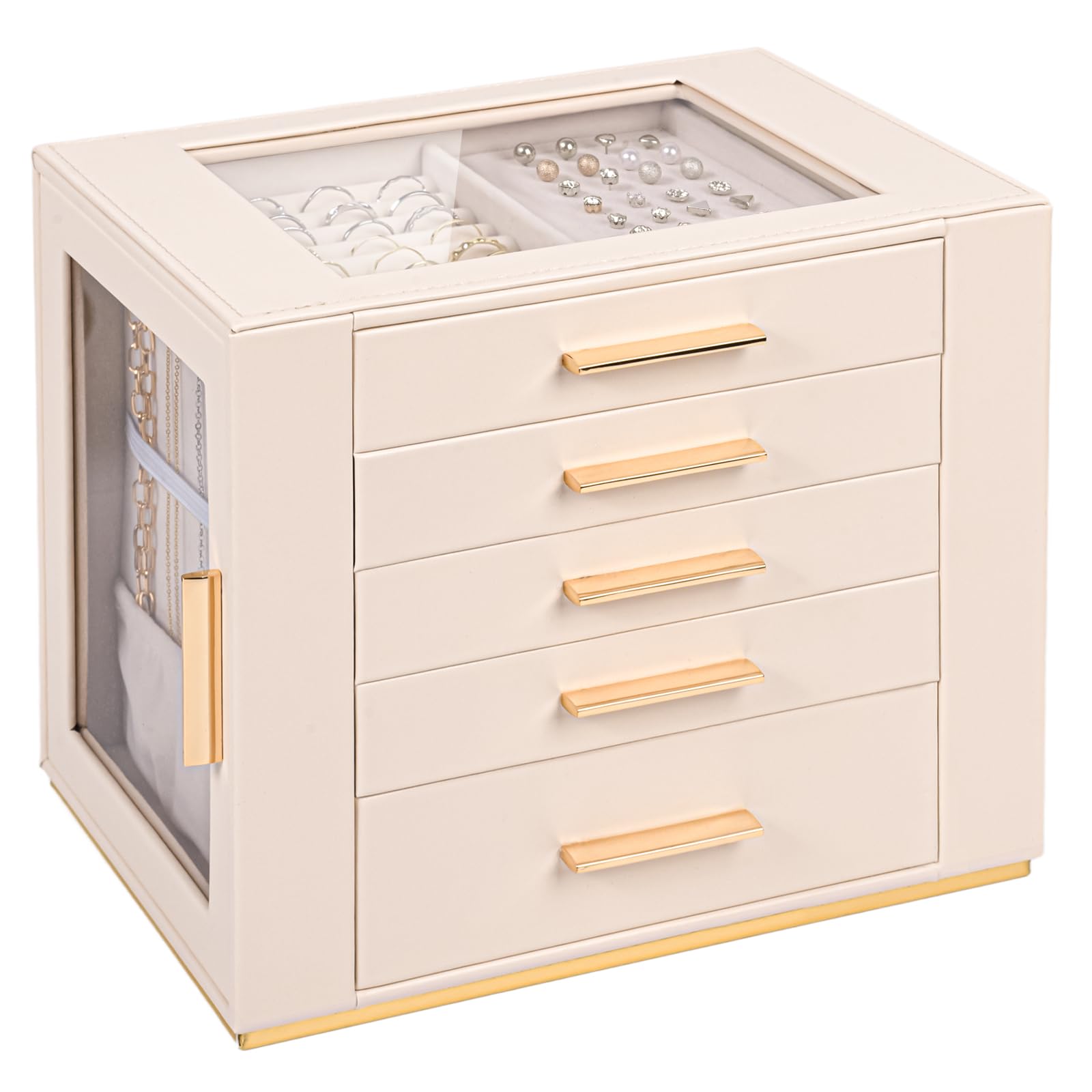Schmuckkästchen Mädchen, Schmuckaufbewahrung Groß,Schmuck Organizer Schublade,Schmuckkasten mit Glasdeckel,Jewelry Box für Ohrringe,Uhren,Ringe,Schmuckschatulle für Weihnachten,Valentinstag