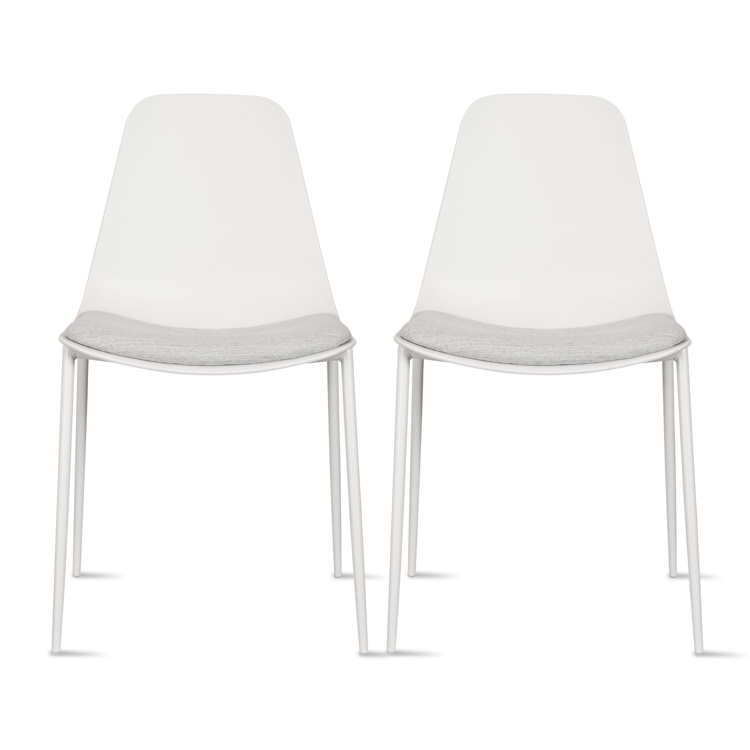 2xhome Modern Kitchen Dining Chair | Fabric Padded Cushion | Metal Legs and Armless Plastic Seat | Office Indoor Patio Cafe (Set of 2, White)