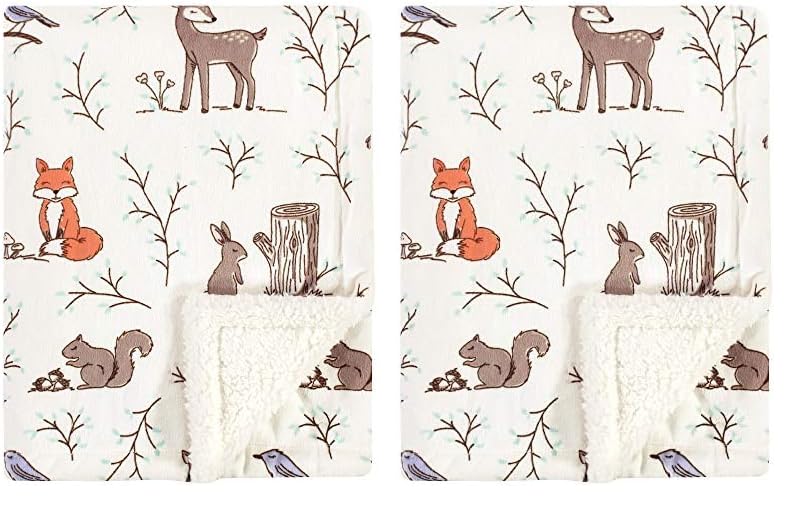 Image of Hudson Baby Unisex Baby Plush Mink and Sherpa Blanket, Enchanted Forest, One Size (Pack of 2)