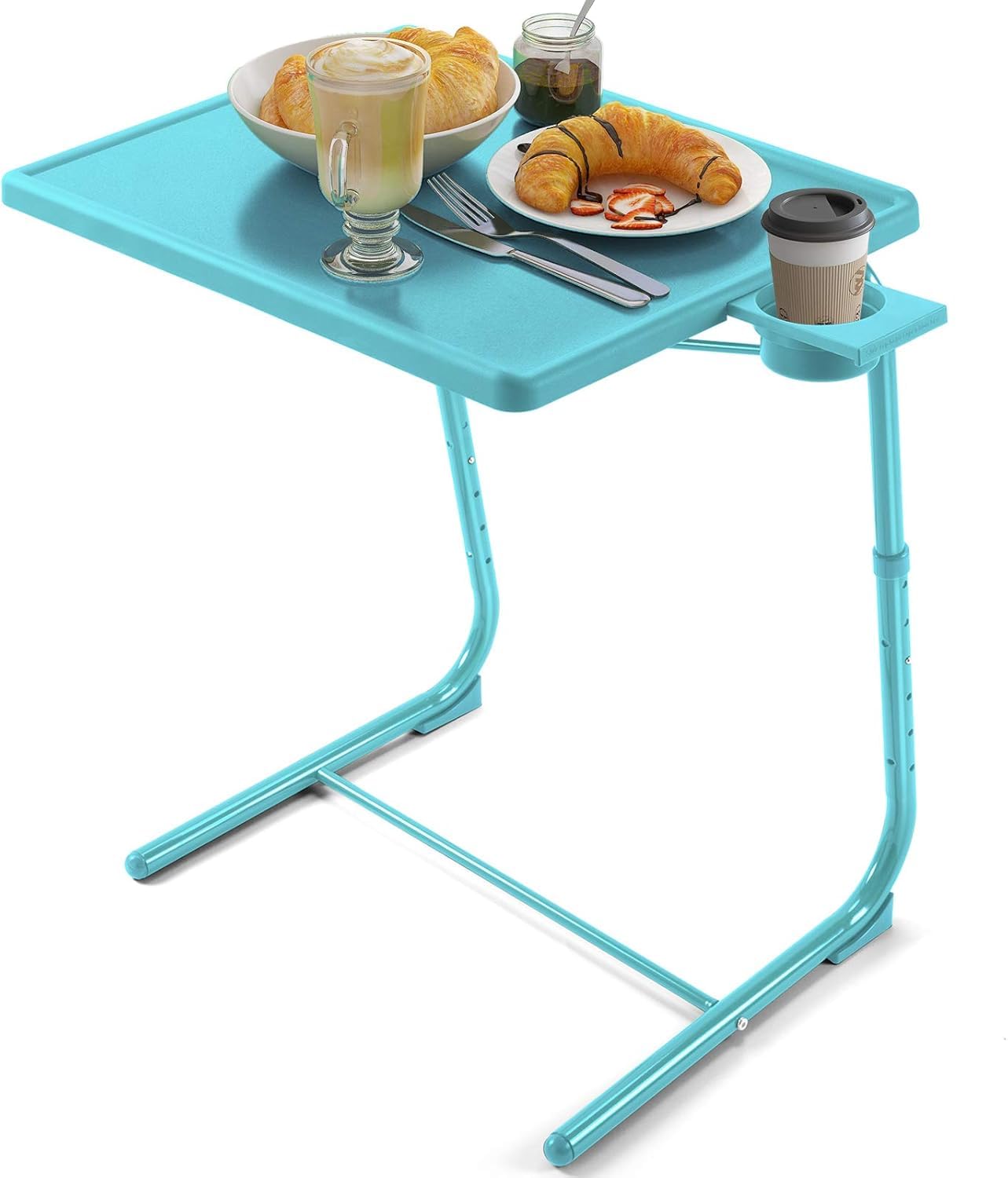 Mesa de TV ajustable – Bandeja de TV en la cama y el sofá, cómoda mesa plegable con 6 ajustes de altura y 3 ángulos de inclinación (azul)