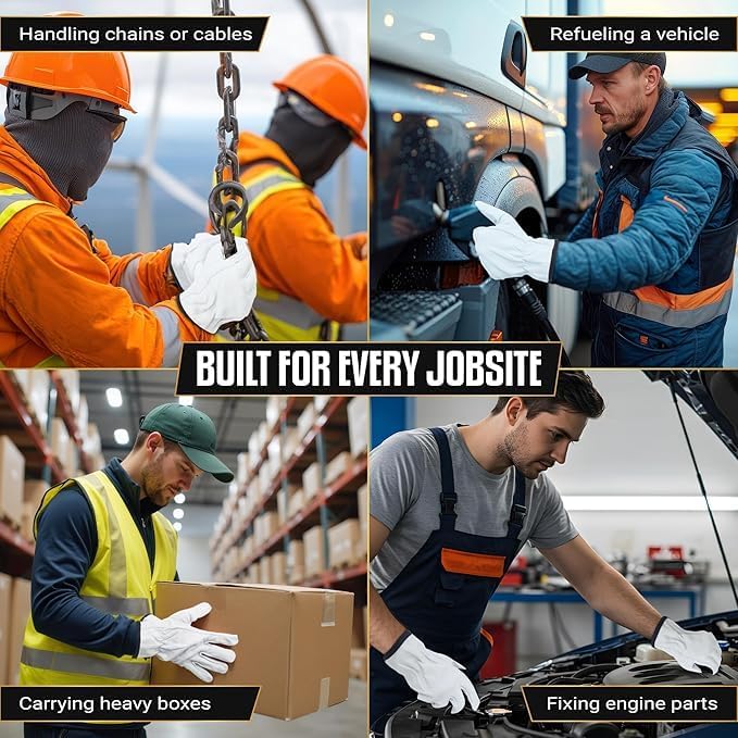 12 Pairs Heavy Duty Durable Leather Work Gloves for Truck Driving, Warehouse, Gardening, Construction, Hand Protection - Image 6