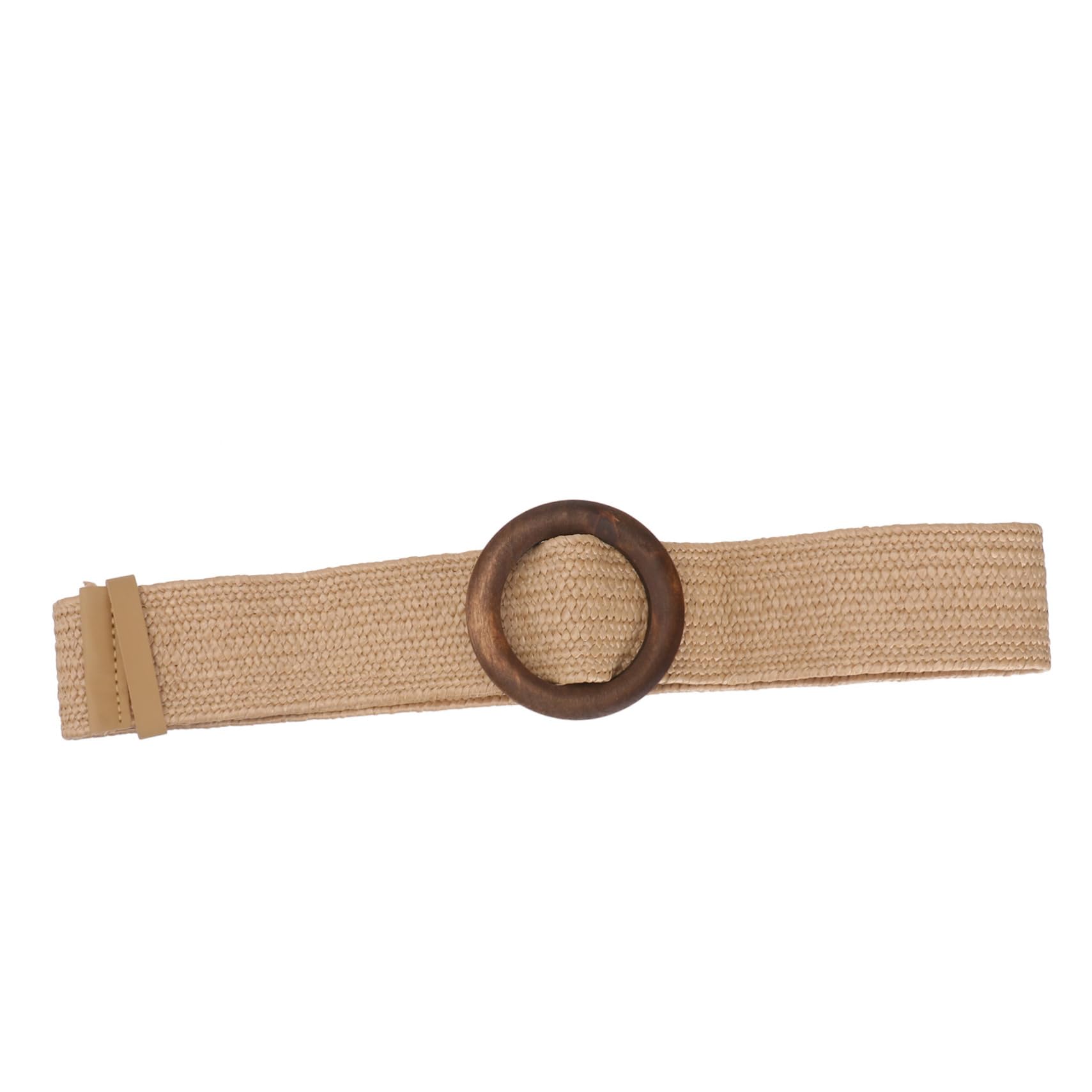 PRETYZOOM Beige Grass Woven Belt Women Casual Pp Belt Wooden Buckle for Office Daily