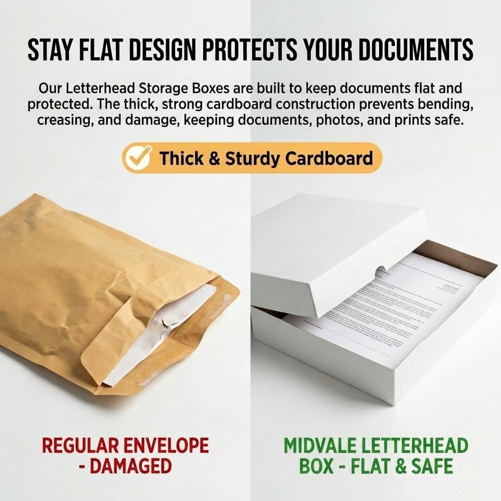 White Letterhead Storage Boxes 11.25 x 8.75 x 2.5 Inch Pack of 100, Cardboard Document Boxes with Lids for Letterhead Paper, Office, Print Shop and Stationery Storage