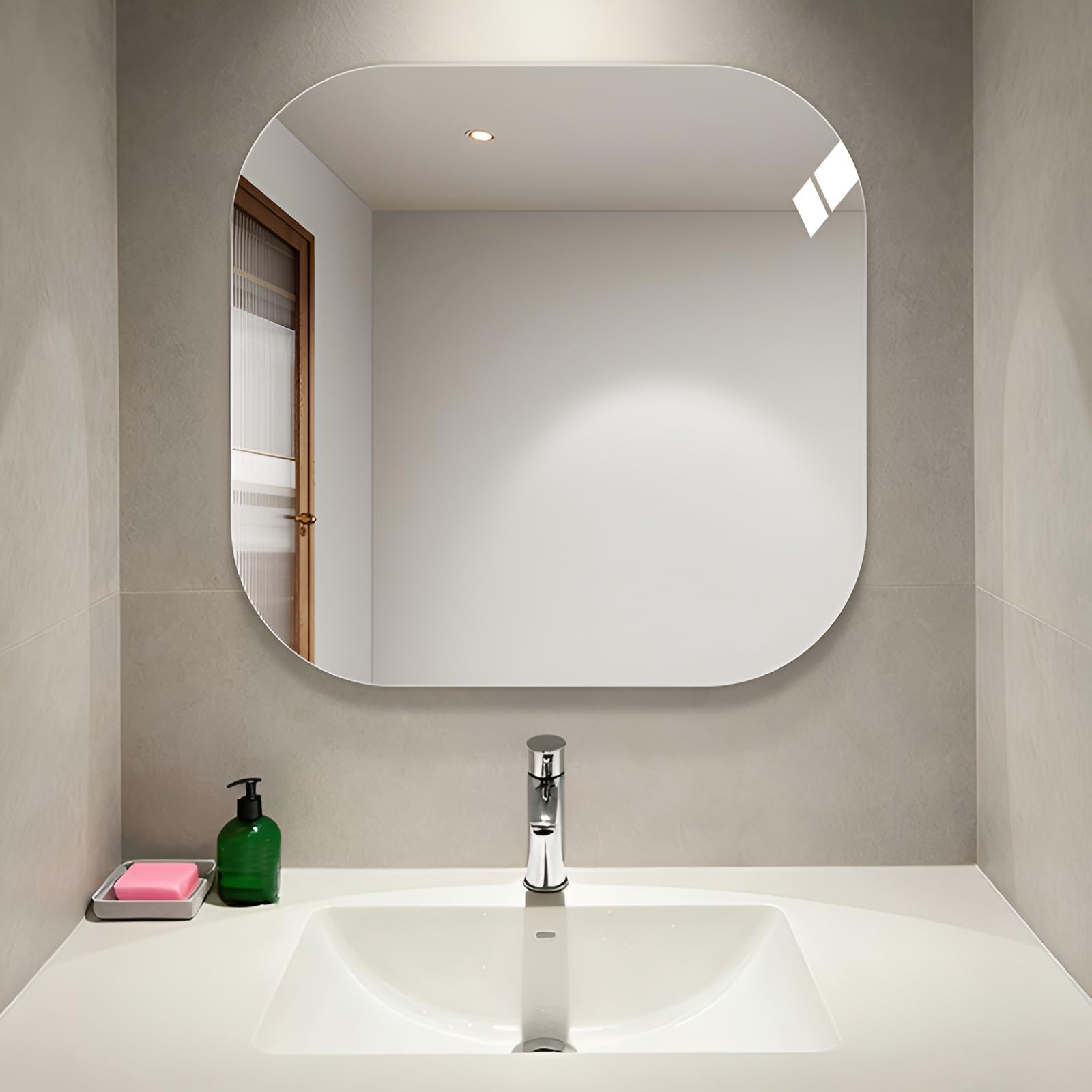 FGXHHS Frameless 50/60/70/80 CM, Square Mirrors For Wall, Modern Rounded Corner Vanity Over Sink Bedroom Living Room Entryway(70cm/27.6in)