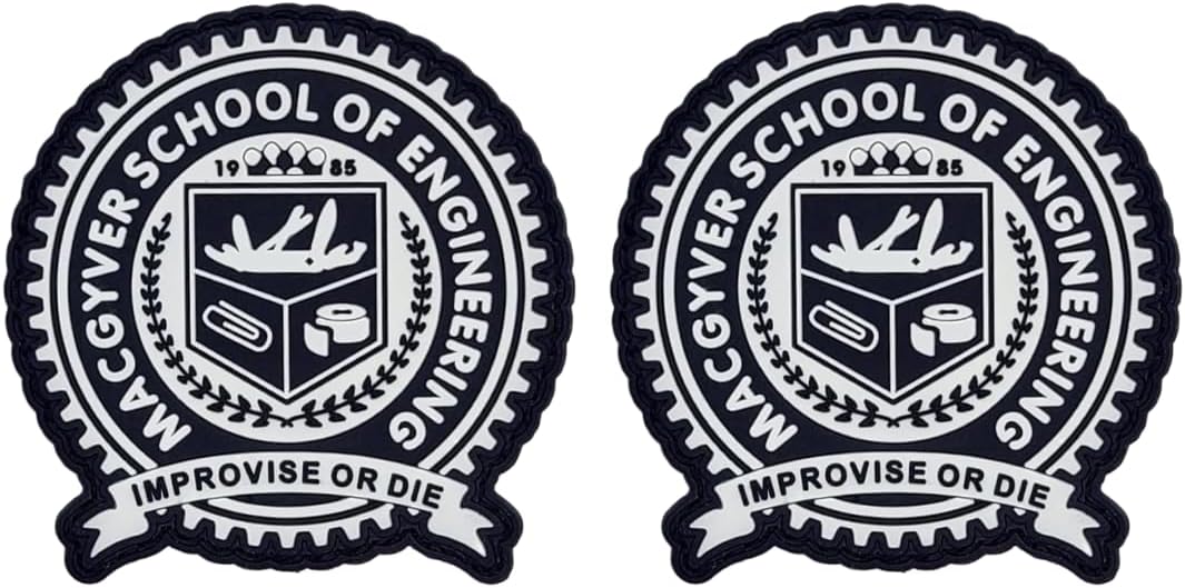 Improvise Or Die Macgyver School of Engineering Tactical 3D PVC Rubber Patch - 2pc Bundle Hook Fastener Backing P304
