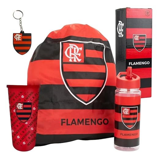 Garrafa Time Flamengo 450ml + Mochila Saco Academia Esporte + Copo 500ml + Chaveiro Flamengo Emborrachado Kit Oficial Presente