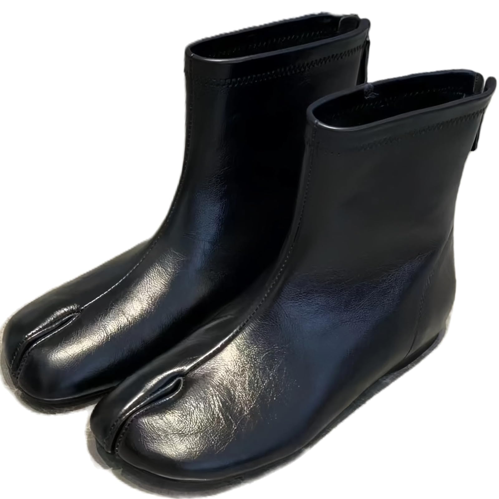 Retro Chic Tabi Booties for Women with Rear Zipper Split Toe Ankle Boots Genuine Leather Flats Shoes Casual