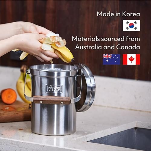 Miniatura 8 de Vatya Contenedor de compostaje de cocina de acero inoxidable, sin filtro, cubo de compostaje, contenedor pequeño de basura de alimentos para