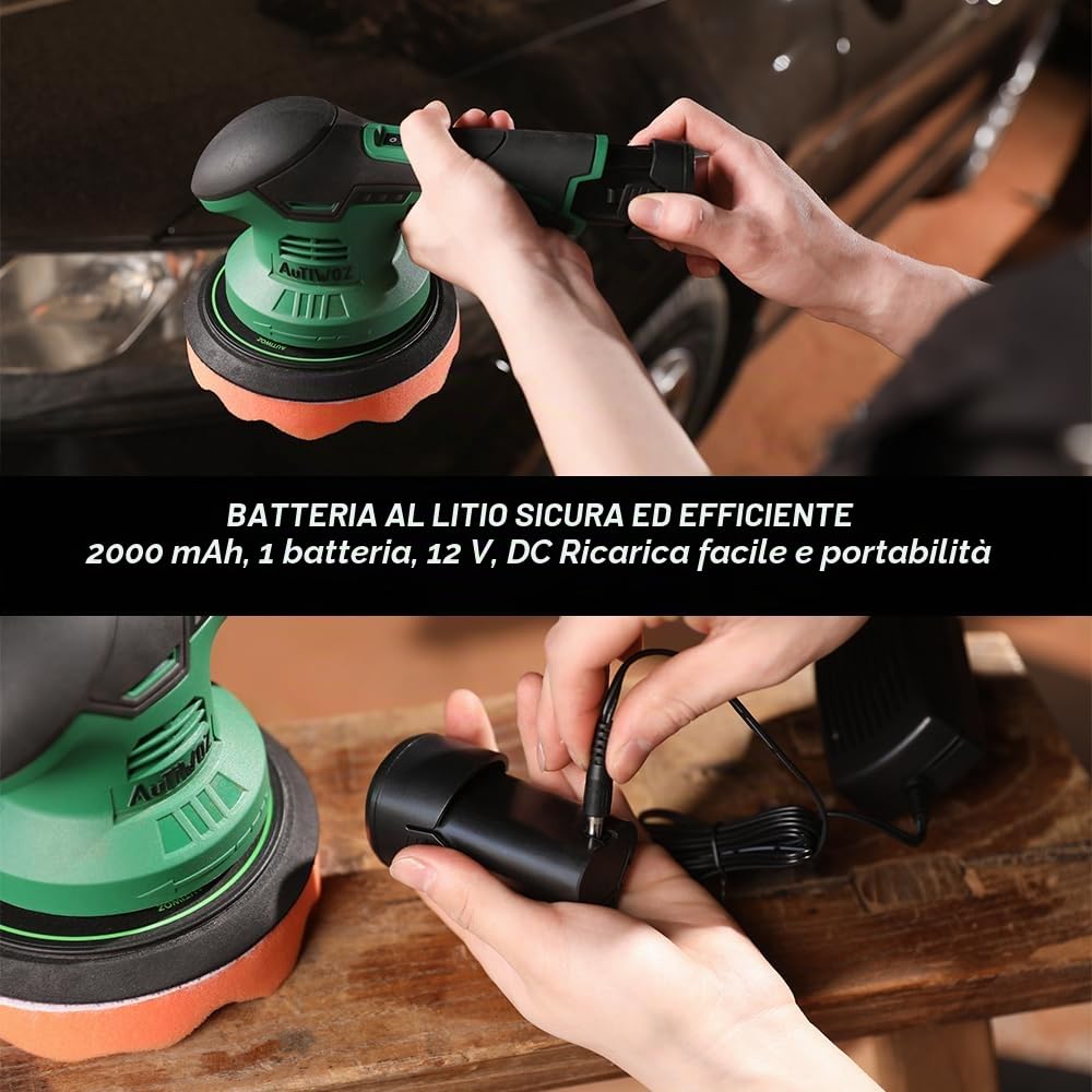 AUTIWOZ Lucidatrice Batteria,Lucidatrice per Auto,1 Batteria,Lucidatrice eccentrica,Lucidatrice Orbita Casuale 8mm,Smerigliatrice Angolare Batteria per Auto,Barche,Mobili
