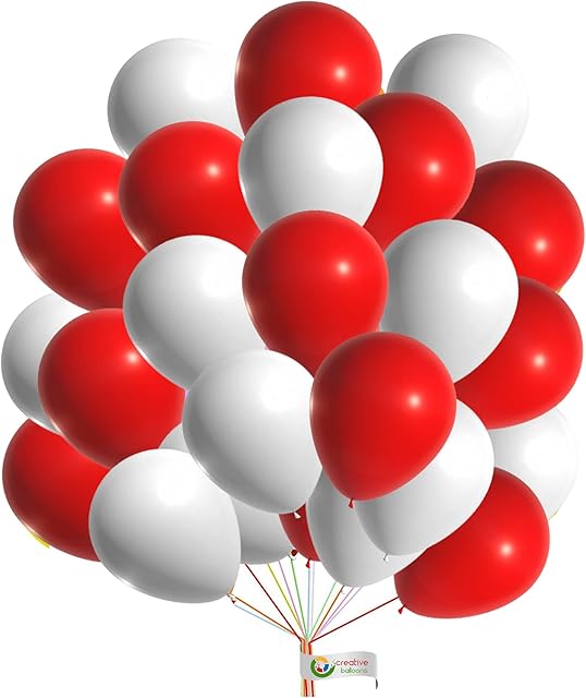 Balloons hub Red Wite Mix Balloon Set 10 inch 2 Color Combination Latex Balloons for Birthday Wedding Festival Decoration Multicolor Party Balloon Pack of 35