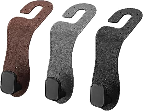 Car Seat Headrest Hook, Universal Vehicle Storage Hanger, Leather Bag Holder for Back Seat 3 Pack