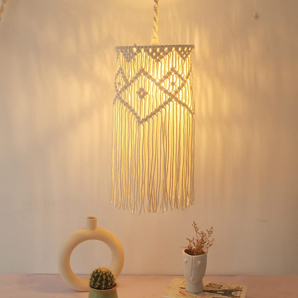 Abat-jour Suspension Macramé Bohème - Tressé Main En Coton Beige (30x80cm) - Neuf