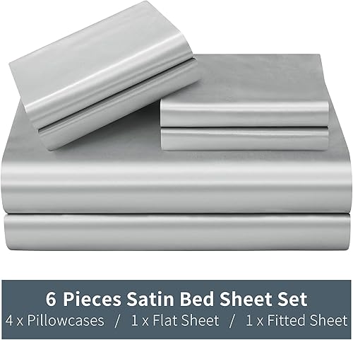 Miniatura 113 de P Pothuiny Sábanas de satén King (6 piezas, negro) – Juego de sábanas de satén sedoso de lujo tamaño King, juego de sábanas extra suaves, 1 sábana