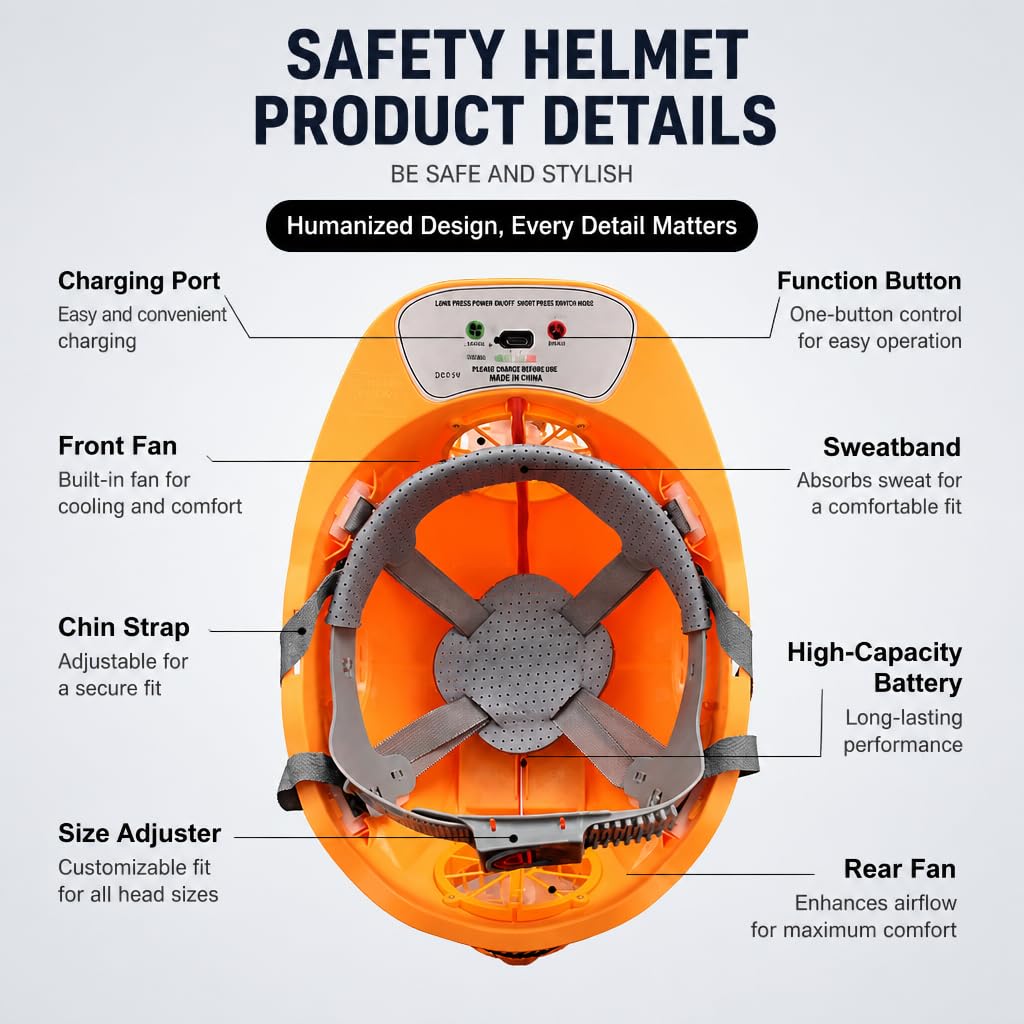 Casco de Obra Ventilado Solar y USB con 4 Velocidades, Sombrero de Seguridad Impermeable con Luz LED, Enfriamiento Rápido para Trabajos al Aire Libre
