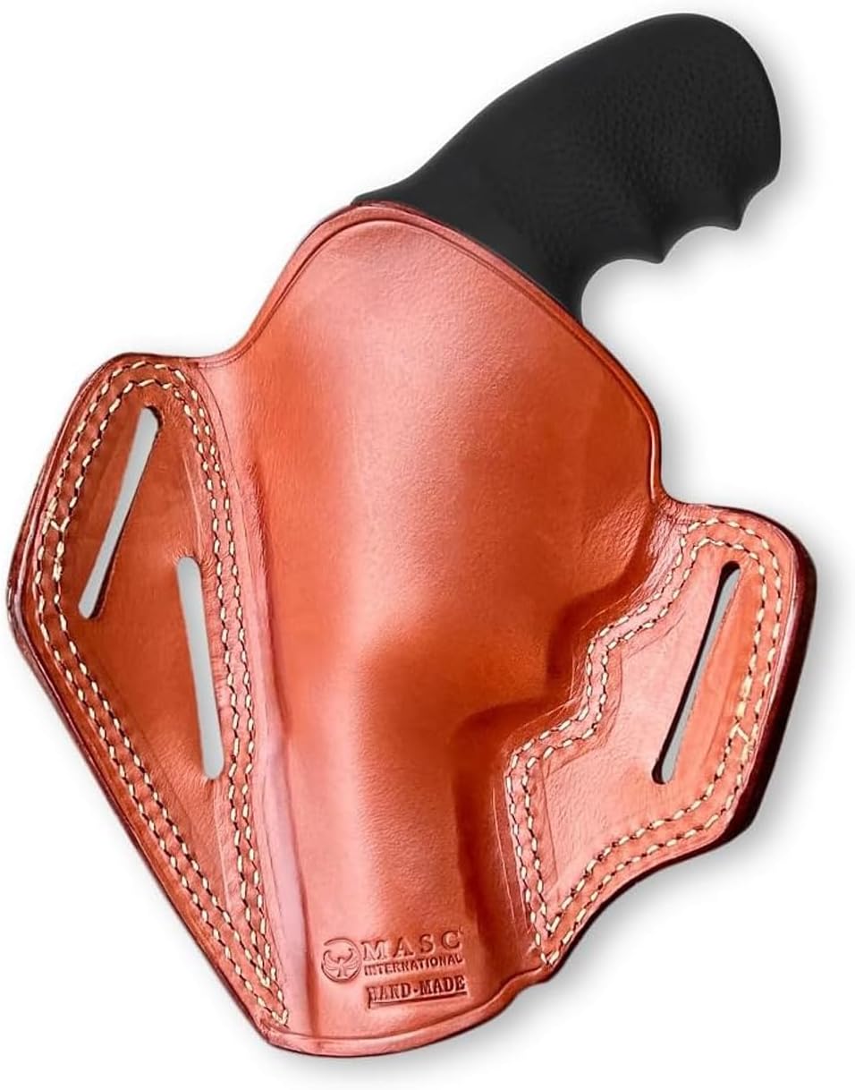 Masc Premium The Ultimate Leather Pancake OWB Belt Holster Open Top Fits, King Cobra/Viper 357 Mag 6-Shot 3-inch, Right Hand Draw, Brown Color #1631#