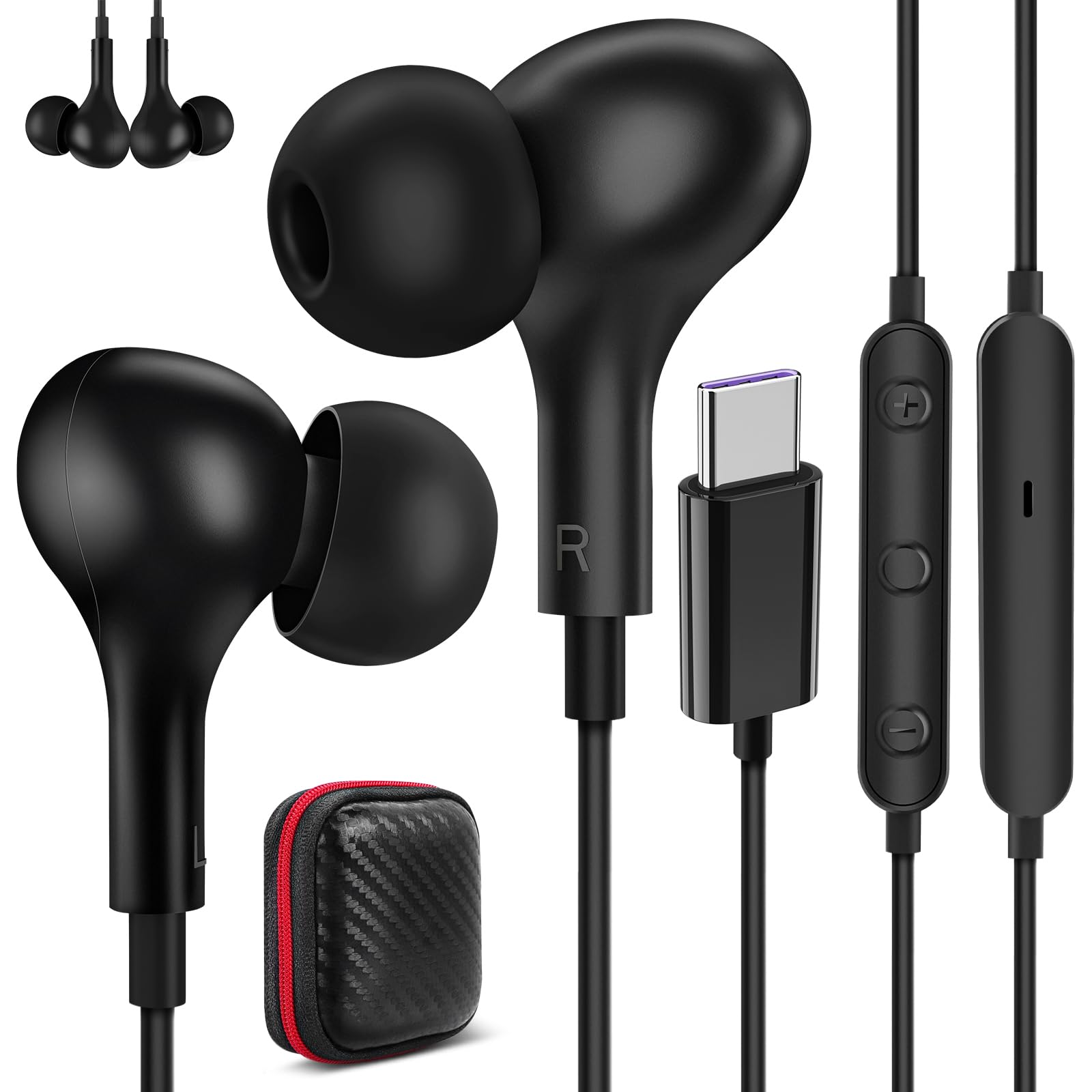 USB C Headphones for Galaxy A55 A35 A17 A26 A16 5G Samsung A54 A34 S25, Magnetic Headset In Ear Type C Earplugs with Cable Microphone, Headphones USB C Connection for iPhone 17 16 Pixel 9 Mi 14T iPad