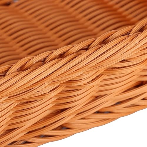 Miniatura 8 de Bandeja de servir de ratán, bandeja tejida rectangular, cesta de almacenamiento de aperitivos tejida a mano para organización de mesa, bandeja