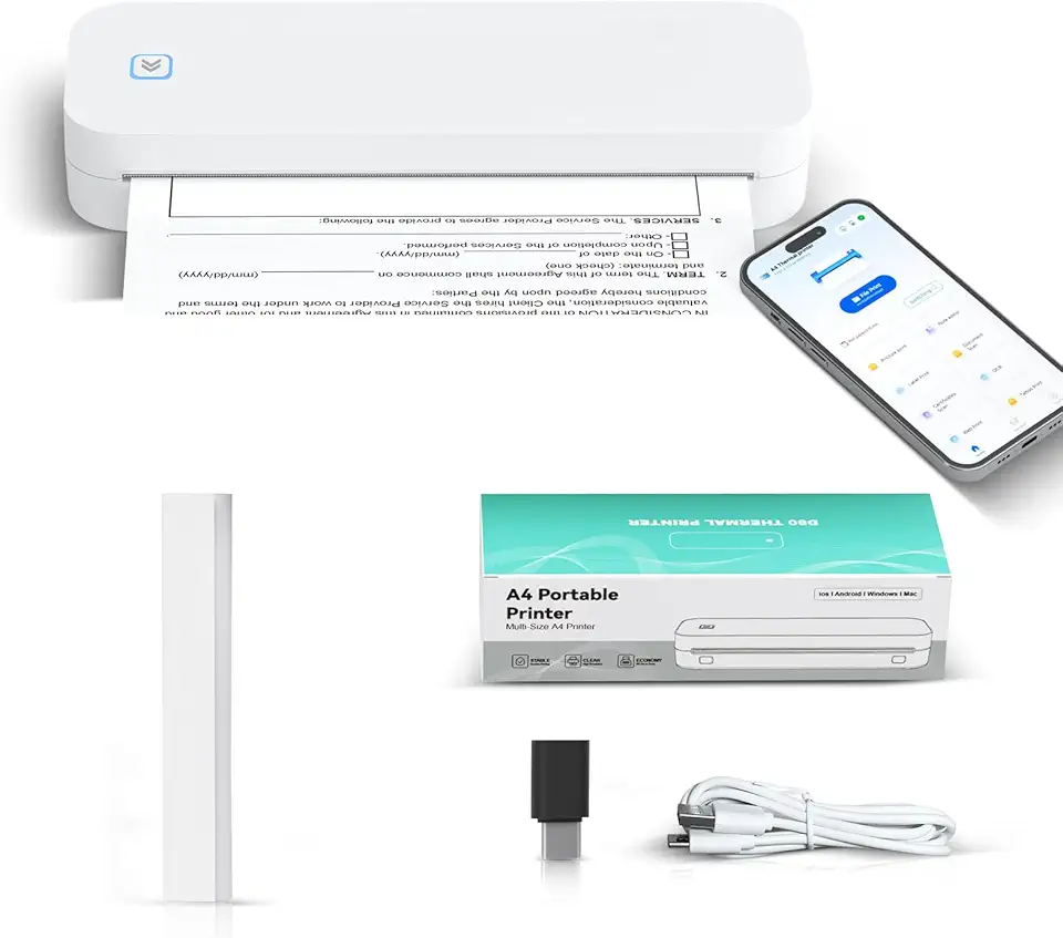 Impressora de Tatuagem Portátil, Máquina de Transfer Térmica A4 com Bluetooth e USB, para Estúdio, Viagem e Escritório (Branco)