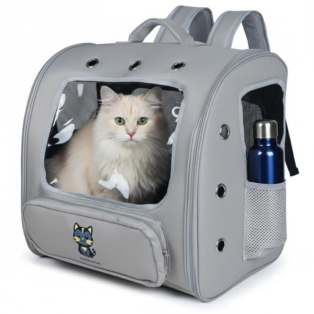 Sac de Transport pour Chat avec fenêtre panoramique – Structure Rigide, Ventilation Multiple – 45×30×40 cm (Gris foncé)