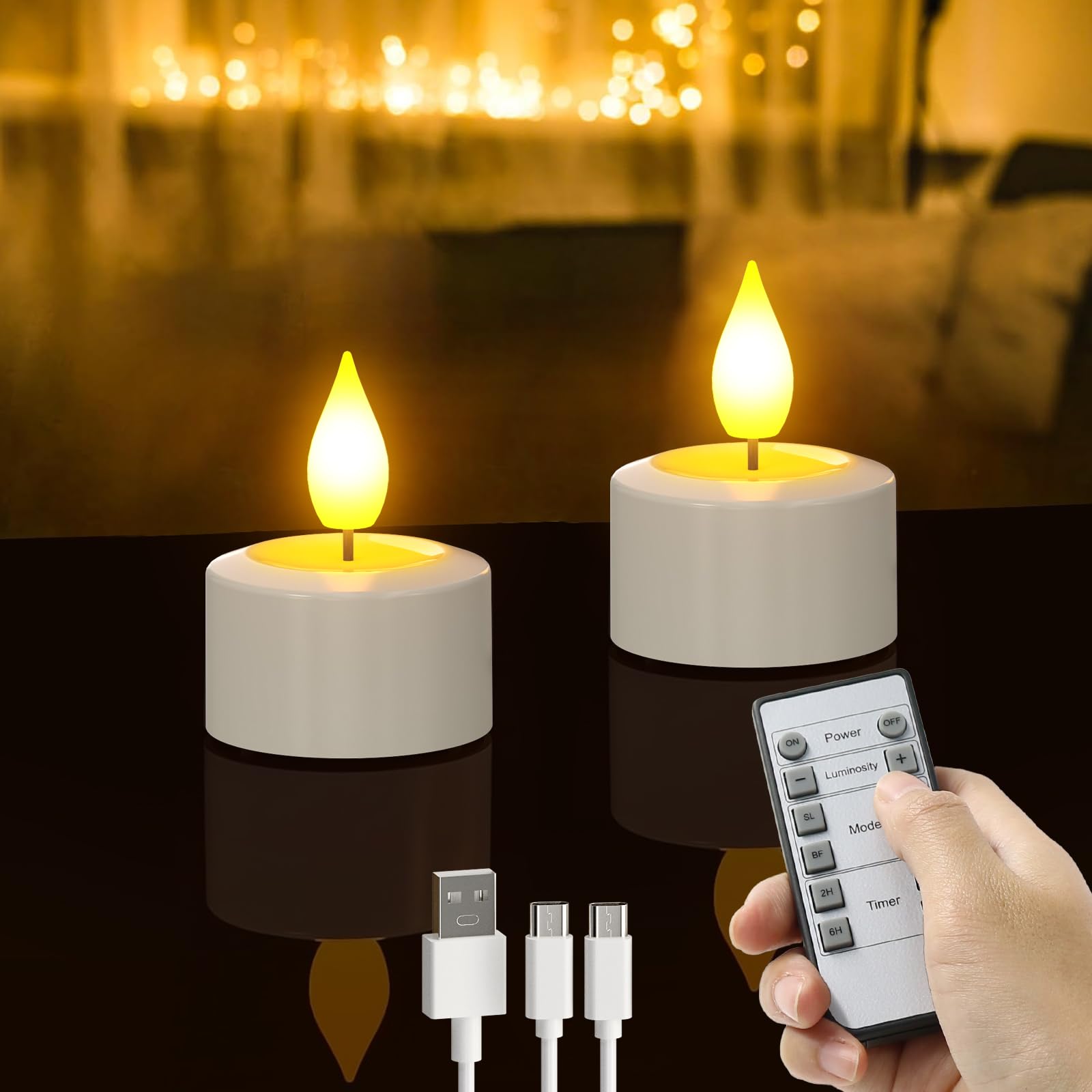 Produktbild von Lumineo LED-Kerze, LED Teelichter 4cm Kunststoff 6er Set Weiß / Warmweiß, LED-Teelicht