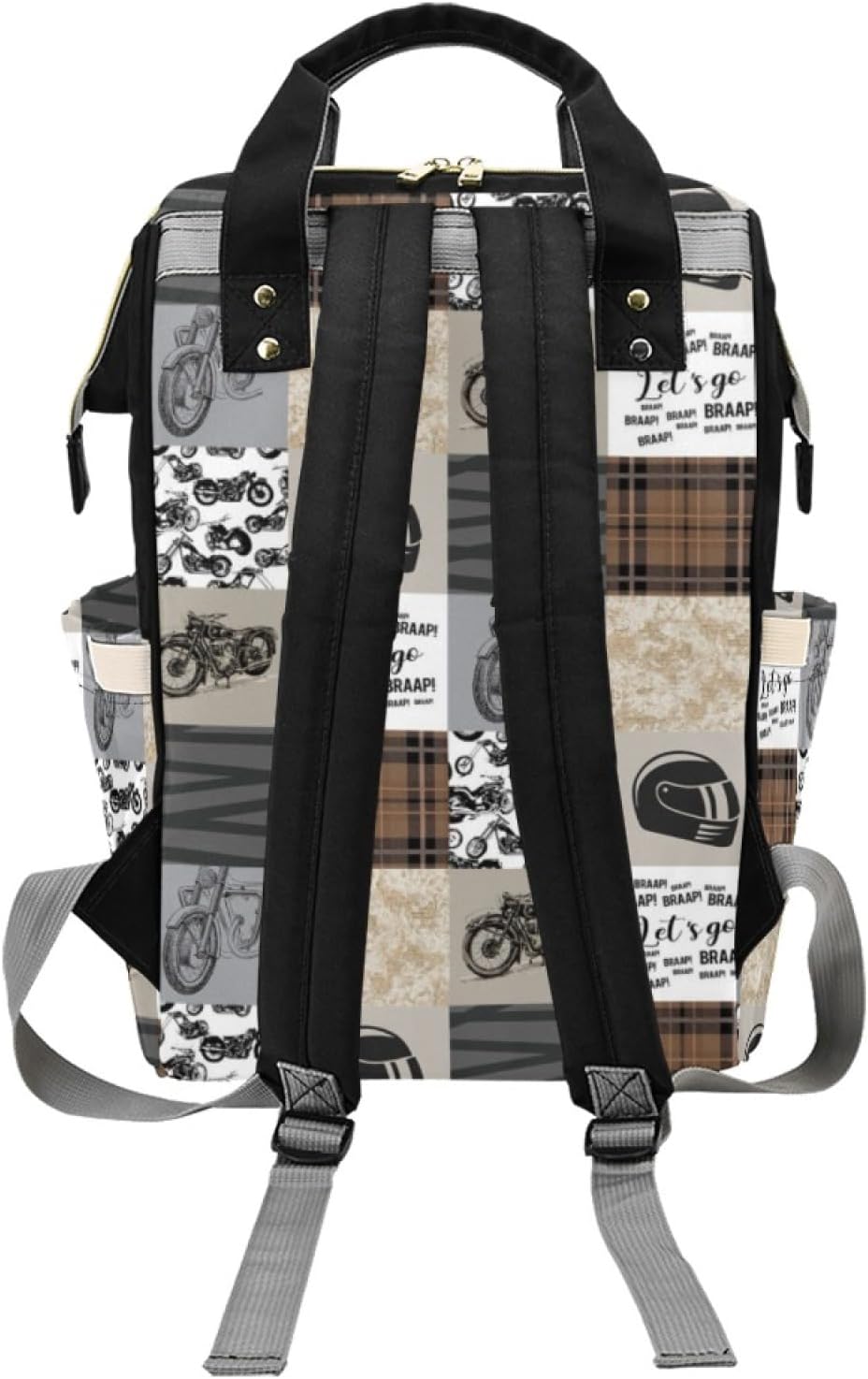 Custom Diaper Bag for Women, Personalized Name Multifunction Nylon Nursing Mommy Daypack with Large Capacity for Travel, Birthday Mother Gift (Motorcycle)