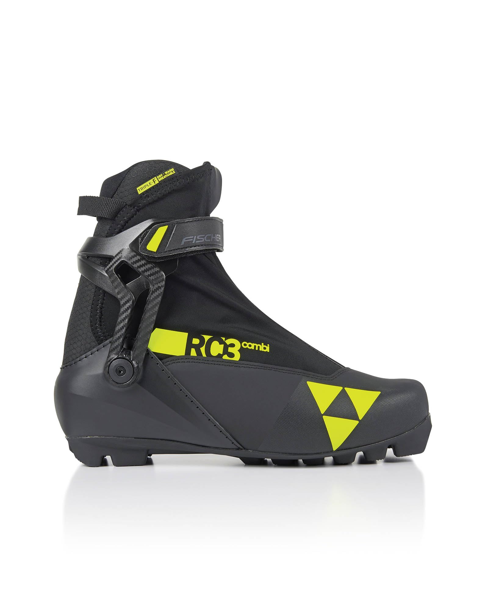 Fischer RC3 Combi Mens Cross Country Race Ski Boots, Black/Yellow, 43