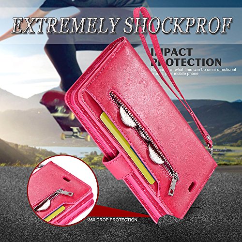 Galaxy S7 Wallet Case For Women/Men,Auker Trifold 9 Card Holder Premium Folio Flip Leather Magnetic Wallet Case With Strap Full Body Protective Zipper Pocket Purse Case For Samsung Galaxy S7 Rose #TOP5