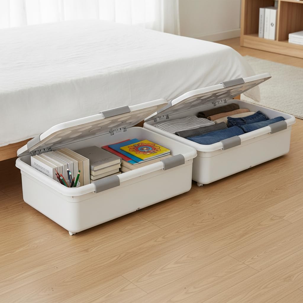Organizer Sottoletto con Ruote, Bianco elegante 100x52x29cm