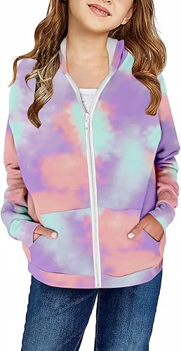 storeofbaby Sudadera con capucha y cremallera para niñas, casual, de manga larga, ligera, con bolsillos