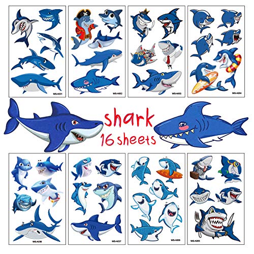 Shark Tattoos for Kids Birthday Party Supplies Temporary Tattoos Shark Party Favors 16