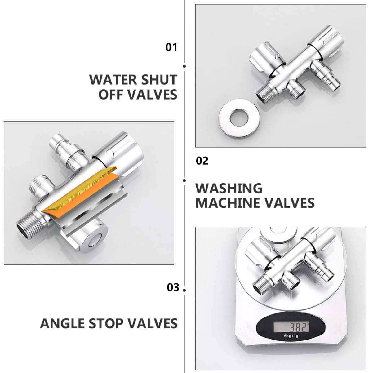 SHINEOFI Válvula de Cierre Doble para Lavadora Diseño Simple y Material de Acero Inoxidable, Práctica Prueba de Fugas para Cocina y Baño