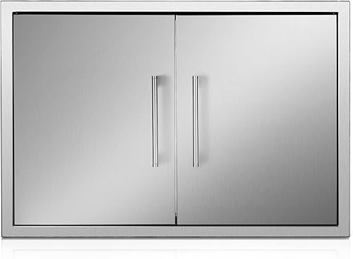 Puertas de cocina al aire libre, 31 pulgadas de ancho x 24 pulgadas de alto, acero inoxidable 304, acceso a barbacoa, puertas dobles con asa para