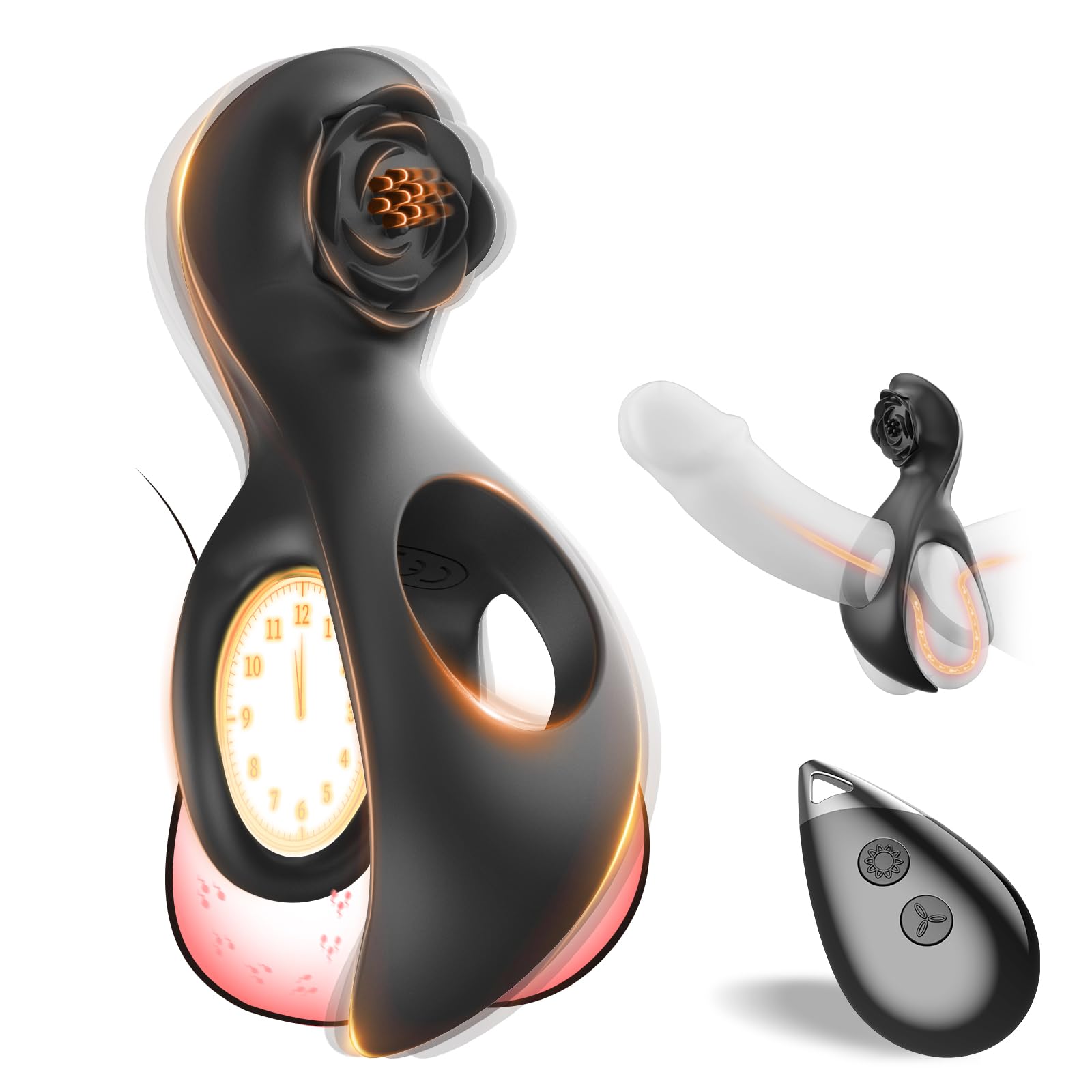 Vibrating Cock Ring, SHEYAY Penis Ring for Couples Remote Control Game, Adult Sex Toy Rose Tool Dual Ring for Men Testicle Women Clitoral Stimulator with 2 Motors &amp; 7 Vibrations, Adult Toys &amp; Games