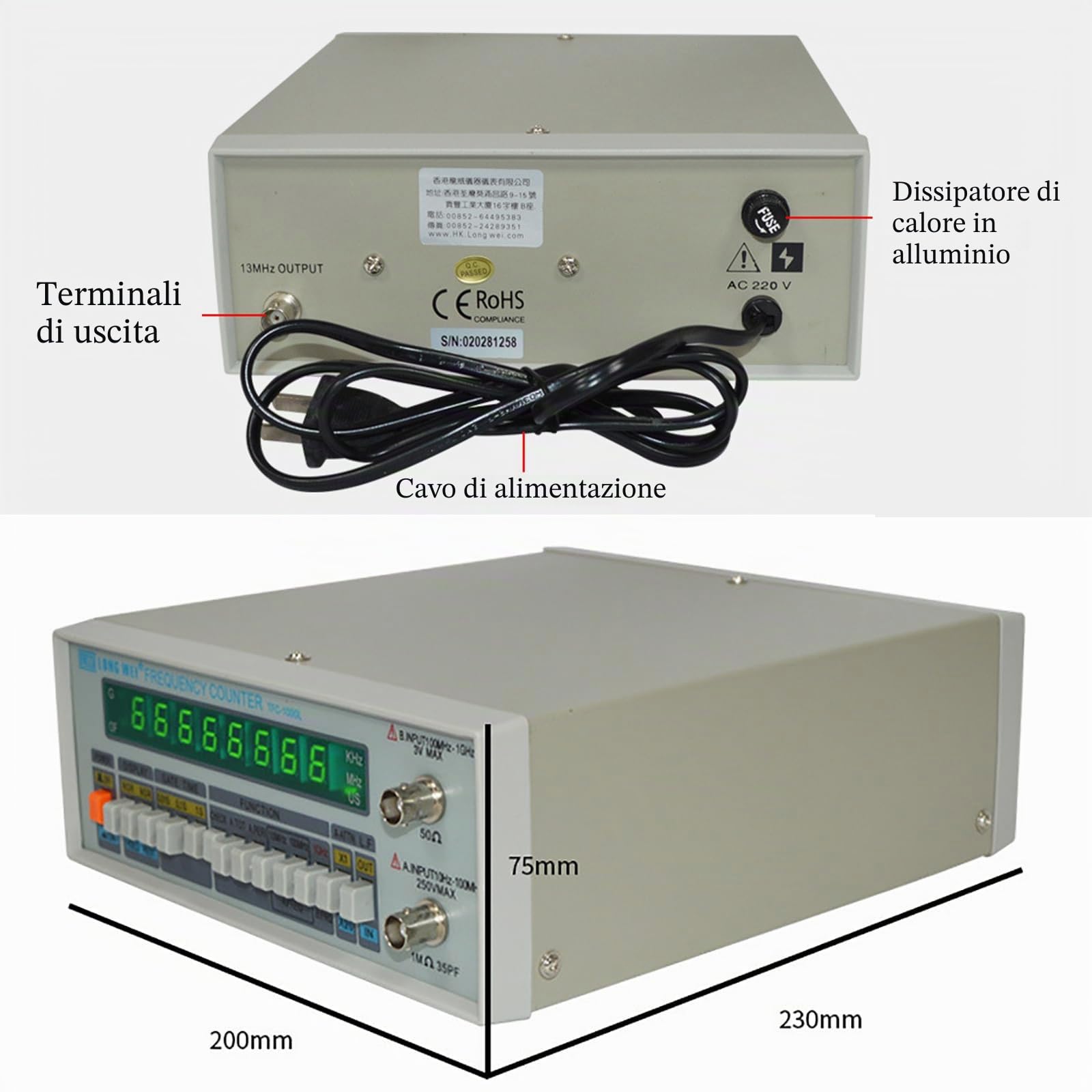 Frequenzimetro Digitale Multifunzionale, Contatore di Frequenza Ad Alta Precisione con Piedini Antiscivolo, Display a LED a 8 Cifre, Circuito a Basso Consumo, per La Manutenzione di Laboratori