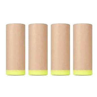 Pre-Taped Masking Paper for Painting - 12 in. x 50 ft. Tape and Masking Paint Paper, Paint Adhesive Protective Paper Rolls for Masking Skirting, Framing, Automotive and Auto Body 4Roll