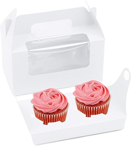 Miniatura 8 de 20 cajas para magdalenas, 2 soportes para cupcakes, recipientes para magdalenas, recipientes de pastelería, cajas de dulces con ventana y asa para