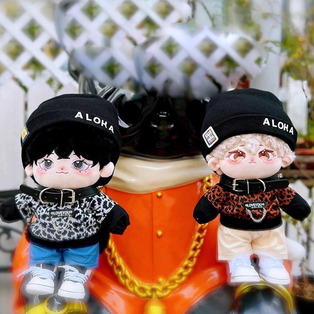 niannyyhouse Vêtements de poupée en peluche de 40 cm avec chapeau à capuche et pantalon en toile imprimé léopard (noir