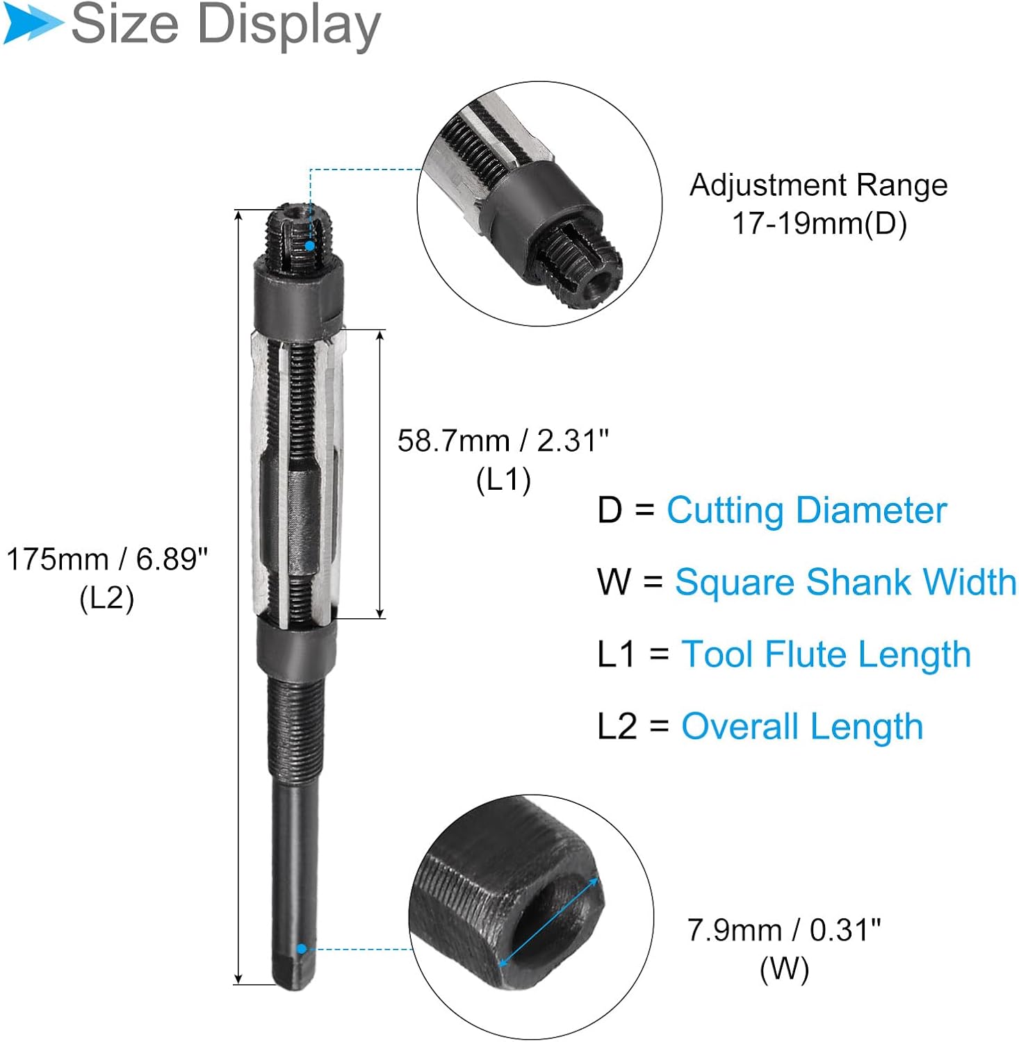 ハンドリーマー、17-19mm 切削直径6フルート、高速度鋼調節可能なフライスカッターツール - (用途:アルミ鉄用)