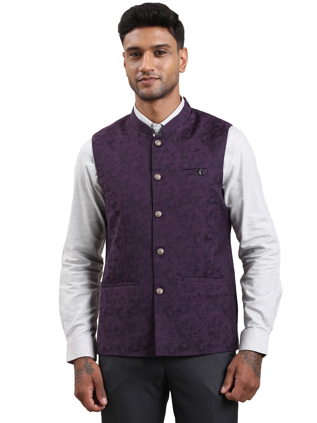 turtle Men Polyviscose Tailored Fit Jacquard Nehru Jacket-picture-18
