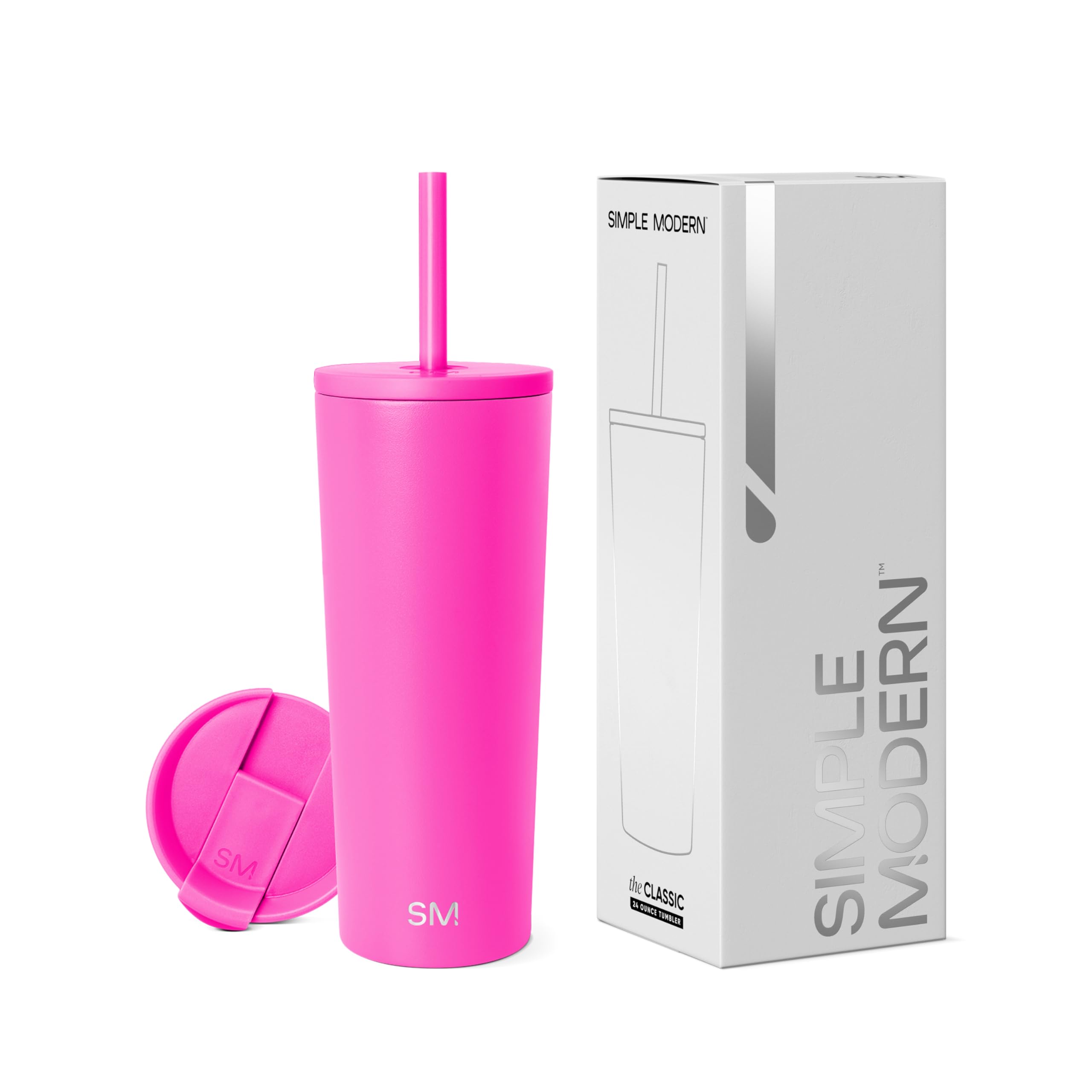 Simple Modern Insulated Tumbler with Lid and Straw | Iced Coffee Cup Reusable Stainless Steel Water Bottle Travel Mug | Valentines Gifts For Him & Her | Classic Collection | 24oz | Raspberry Vibes